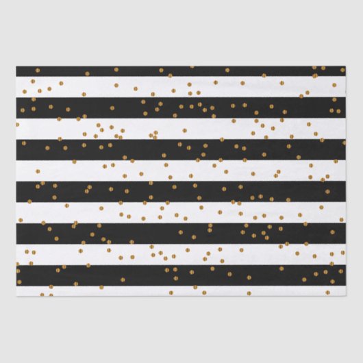 金属金ゴールドの紙吹雪が付いている黒い及び白のストライプ 薄葉紙 (正面)