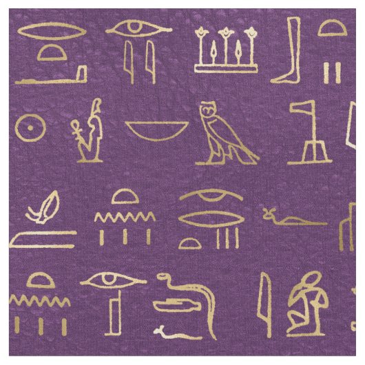 金属金ゴールドエジプト文字紫 ファブリック (クローズアップ)