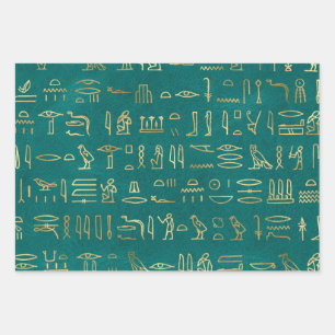 金属金ゴールドエジプト文字（緑） ラッピングペーパーシート