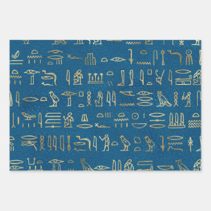 金属金ゴールドエジプト文字（青） ラッピングペーパーシート