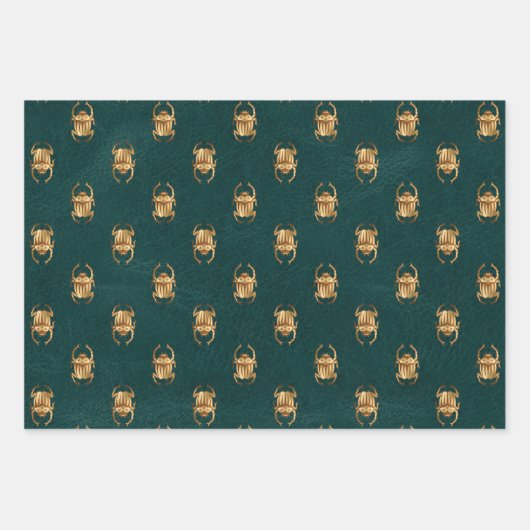 金属金ゴールドエジプト産のスカラブ甲虫が緑に ラッピングペーパーシート (正面2)
