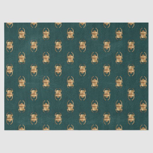 金属金ゴールドエジプト産のスカラブ甲虫が緑に 薄葉紙 (正面)