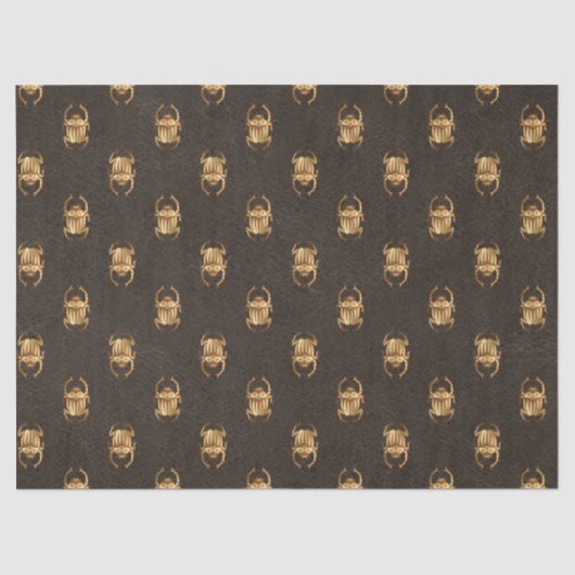 金属金ゴールドエジプト産のスカラブ甲虫が茶色 薄葉紙 (正面)