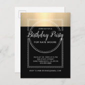 金属金ゴールドオンブラック誕生日 インビテーションポストカード (正面/裏面)