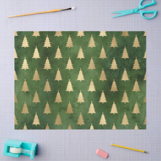 金属金ゴールドクリスマスツリーの緑のデコページ 薄葉紙 (クラフト)
