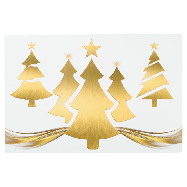 金属金ゴールドクリスマスツリーを白に メタルプリント (正面)