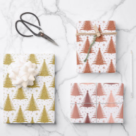 金属金ゴールドクリスマスツリーズパターングリッター ラッピングペーパーシート