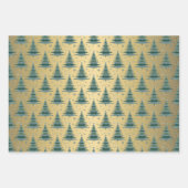 金属金ゴールドクリスマスツリーズパターングリッター ラッピングペーパーシート (正面2)