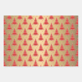 金属金ゴールドクリスマスツリーズパターングリッター ラッピングペーパーシート (正面)