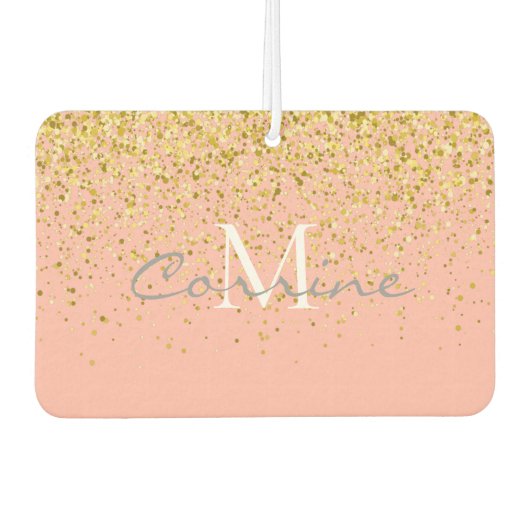 金属金ゴールドグリッター雨+バラ石英モノグラム カーエアーフレッシュナー (正面)