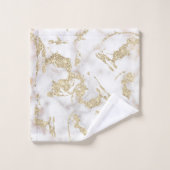 金属金ゴールドグリッター&宝石を包んだ白い大理石 バスタオルセット (ウォッシュタオル)