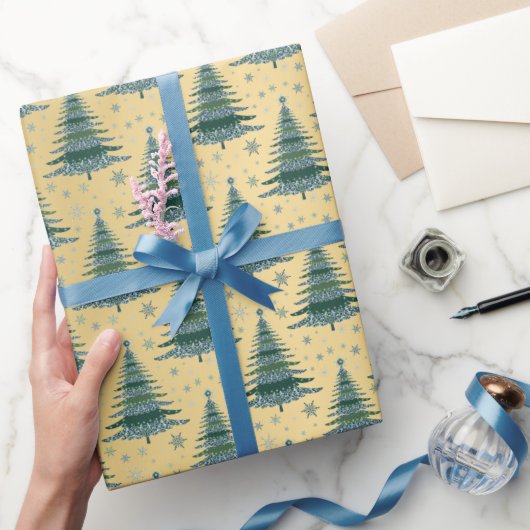 金属金ゴールドグリーンクリスマスツリーパターン ラッピングペーパー (ギフト)