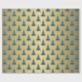 金属金ゴールドグリーンクリスマスツリーパターン ラッピングペーパー (フラット)