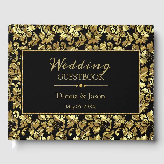 金属金ゴールドダマスクパターン ゲストブック (正面)