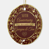 金属金ゴールドダマスク及びリボン セラミックオーナメント (左)