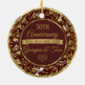 金属金ゴールドダマスク及びリボン セラミックオーナメント (裏面)