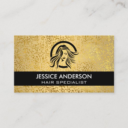 金属金ゴールドフレーク模様 |女性の美しいロゴ 名刺 (正面)