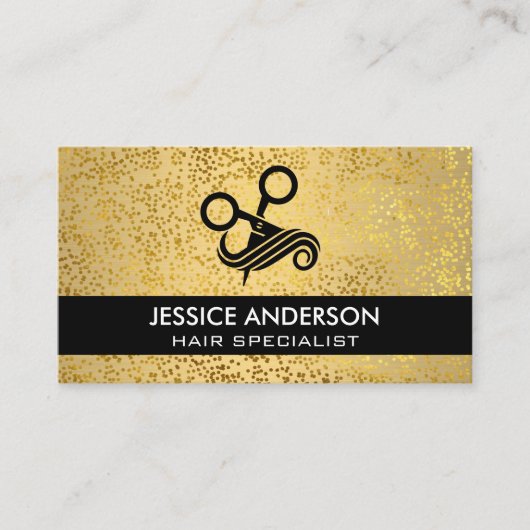 金属金ゴールドフレーク | ヘアサロンのロゴ 名刺 (正面)