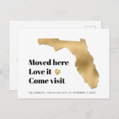 金属金ゴールドフロリダマップの新しいアドレス 案内ポストカード (正面/裏面)