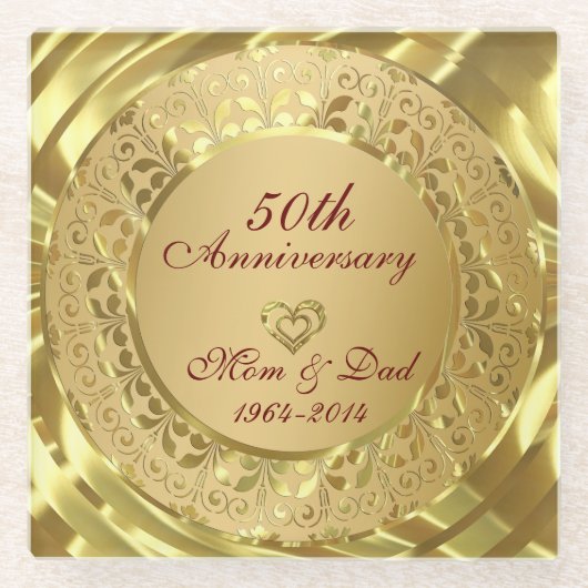 金属金ゴールドフローラと金リングや輪 ガラスコースター (正面)