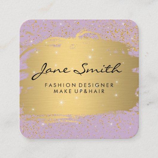 金属金ゴールドブラシ付き紫とスパークル スクエア名刺 (正面)
