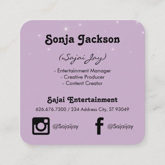 金属金ゴールドブラシ付き紫とスパーレ スクエア名刺 (裏面)