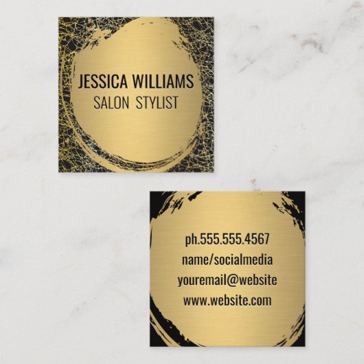 金属金ゴールドブラシ | 金ゴールドテクスチャの背景 スクエア名刺 (正面/裏面)