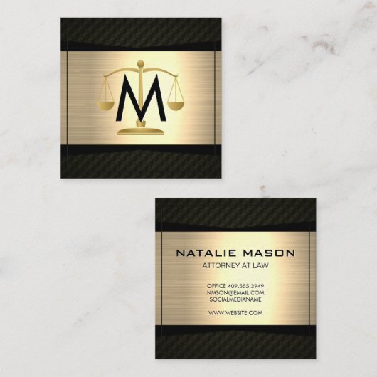金属金ゴールドブラック | 弁護士法 | ジャスティススケール スクエア名刺 (正面/裏面)