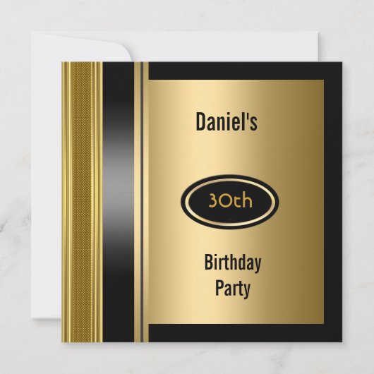 金属金ゴールドメンズ30thバースデーブロンズマン 招待状 (正面)