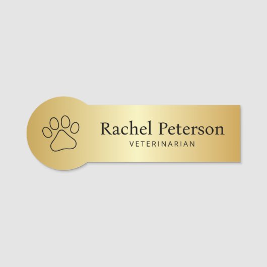 金属金ゴールドモダンポープリント獣医 名札 (正面)