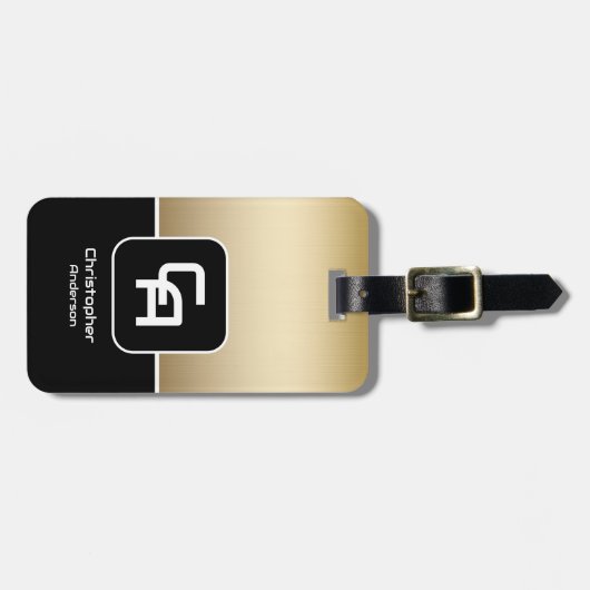 金属金ゴールドモノグラム ラゲッジタグ (正面横)