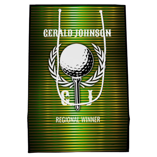 金属金ゴールドラインズゴルフモノグラムデザイン小Gif ミディアムペーパーバッグ (裏面)