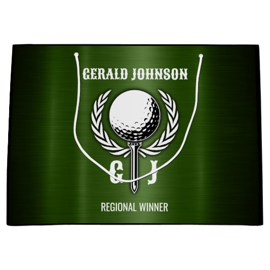 金属金ゴールドラインズゴルフモノグラムデザイン小Gif ラージペーパーバッグ (正面)