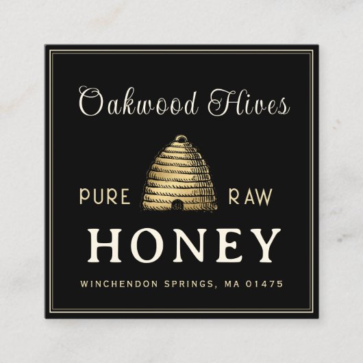 金属金ゴールドヴィンテージスキップハイブ養蜂家 スクエア名刺 (正面)
