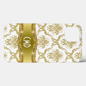 金属金ゴールド及び白色ヴィンテージフローラマスク Case-Mate iPhoneケース (裏面 (横))