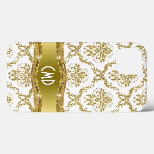 金属金ゴールド及び白色ヴィンテージフローラマスク Case-Mate iPhoneケース (裏面 (横))