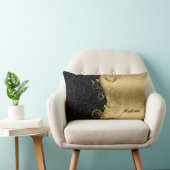 金属金ゴールド及び黒フローラダマスク ランバークッション (椅子)