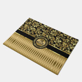 金属金ゴールド及び黒色ダマスク及びストライプ ドアマット (アングル)