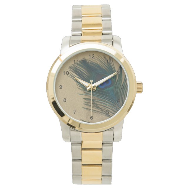 金属金ゴールド孔雀フェザー 腕時計 (正面)