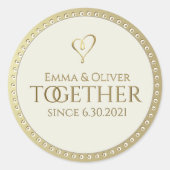 金属金ゴールド結婚TOGETHERのラベルとハート ラウンドシール (正面)