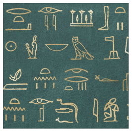 金属金ゴールド緑のエジプト象形文字 ファブリック