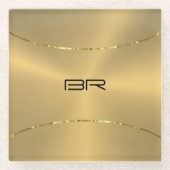 金属金ゴールド背景カスタムモノグラム ガラスコースター (正面)