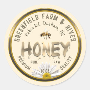 金属金ゴールド蜂蜜ラベルビーデイジー花アイボリー ラウンドシール