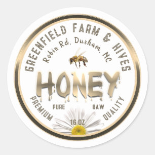 金属金ゴールド蜂蜜ラベルビーデイジー花 ラウンドシール