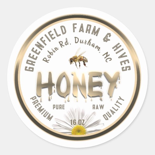 金属金ゴールド蜂蜜ラベルビーデイジー花 ラウンドシール (正面)