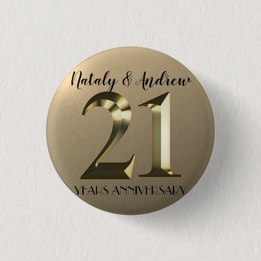 金属金ゴールド21結婚周年 缶バッジ (正面)