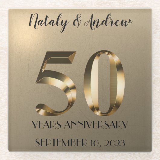 金属金ゴールド50結婚周年 ガラスコースター (正面)
