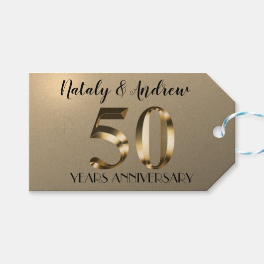 金属金ゴールド50結婚周年 ギフトタグ (正面(横))