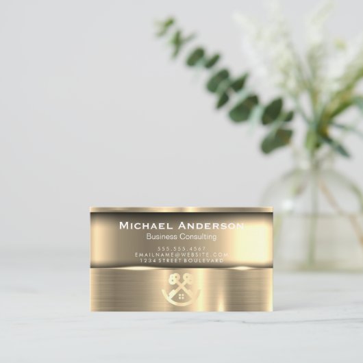 金属金ゴールド | エテ実在ス鍵のロゴ 名刺 (スタンド正面)