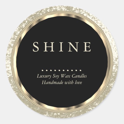 金属金ゴールド、ブラック及びアイボリーグリッター ラウンドシール (正面)